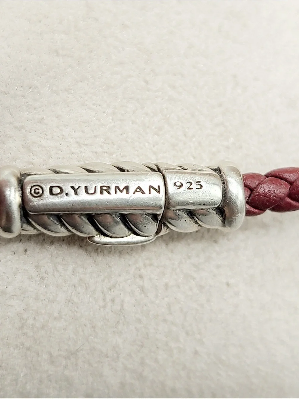 David Yurman Cable Classics ID Bracelet In Sterling Silver and Red Leather